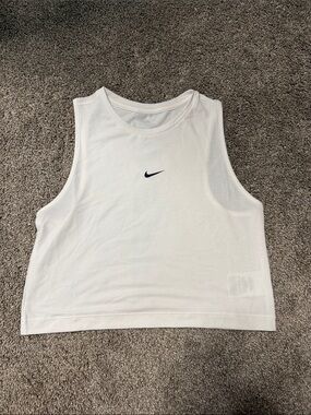 Nike White Dry Fit Cropped Muscle Tank with Black Swoosh